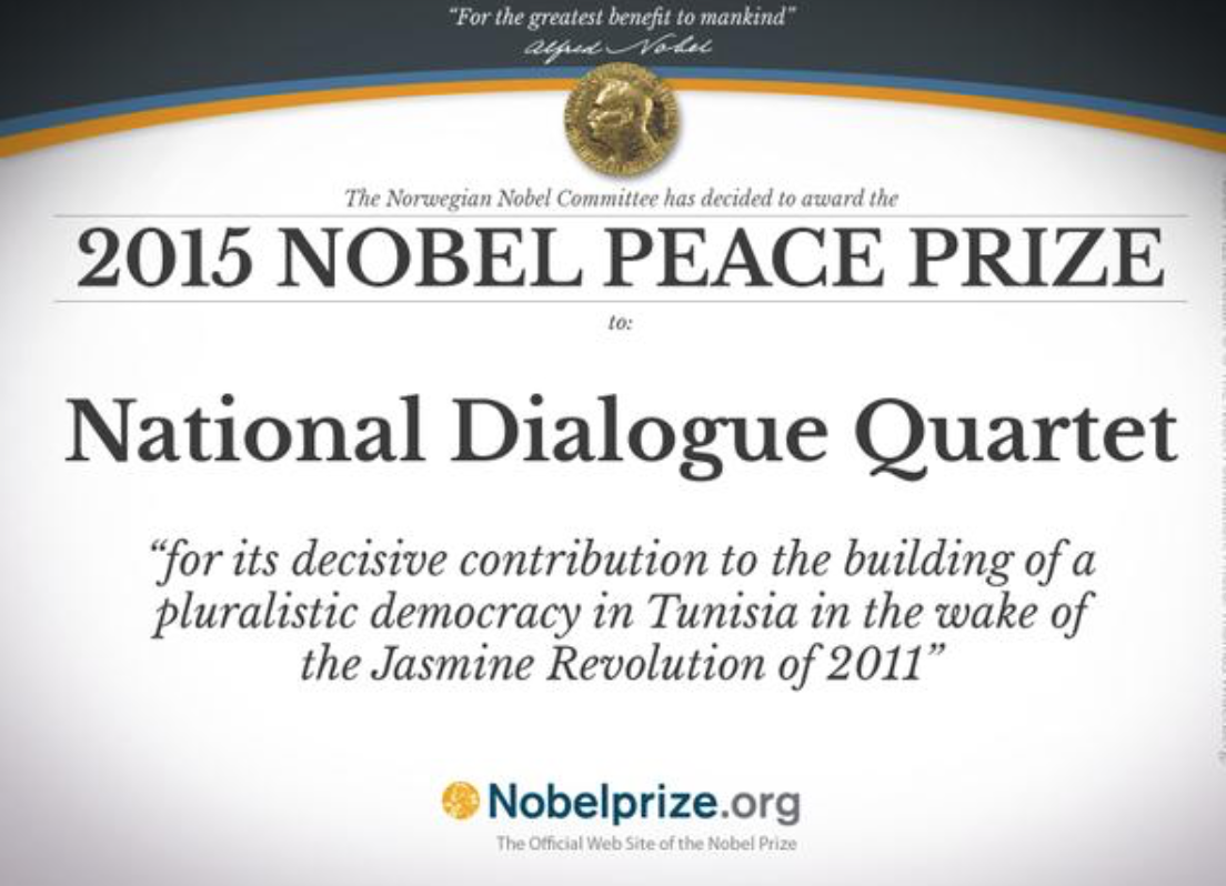 Tunisian National Dialogue Quartet wins the 2015 Nobel Peace Prize