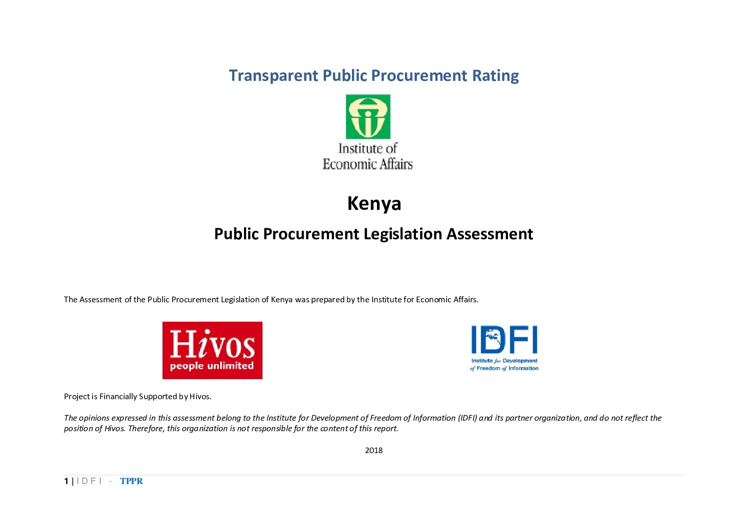 Public Procurement Legislation Assessment – Kenya