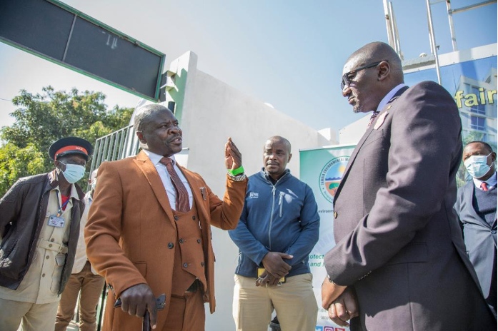 Chief Bunda with Zambia’s Minister of Green Economy and Environment Hon. Collins Nzovu (right)