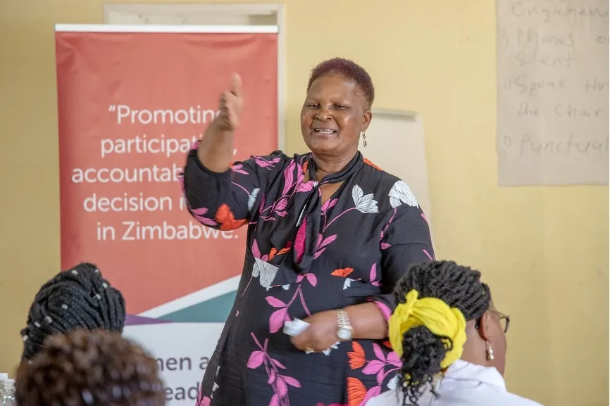 Priscilla Moyo speaking at the women candidates’ election training in Kwekwe