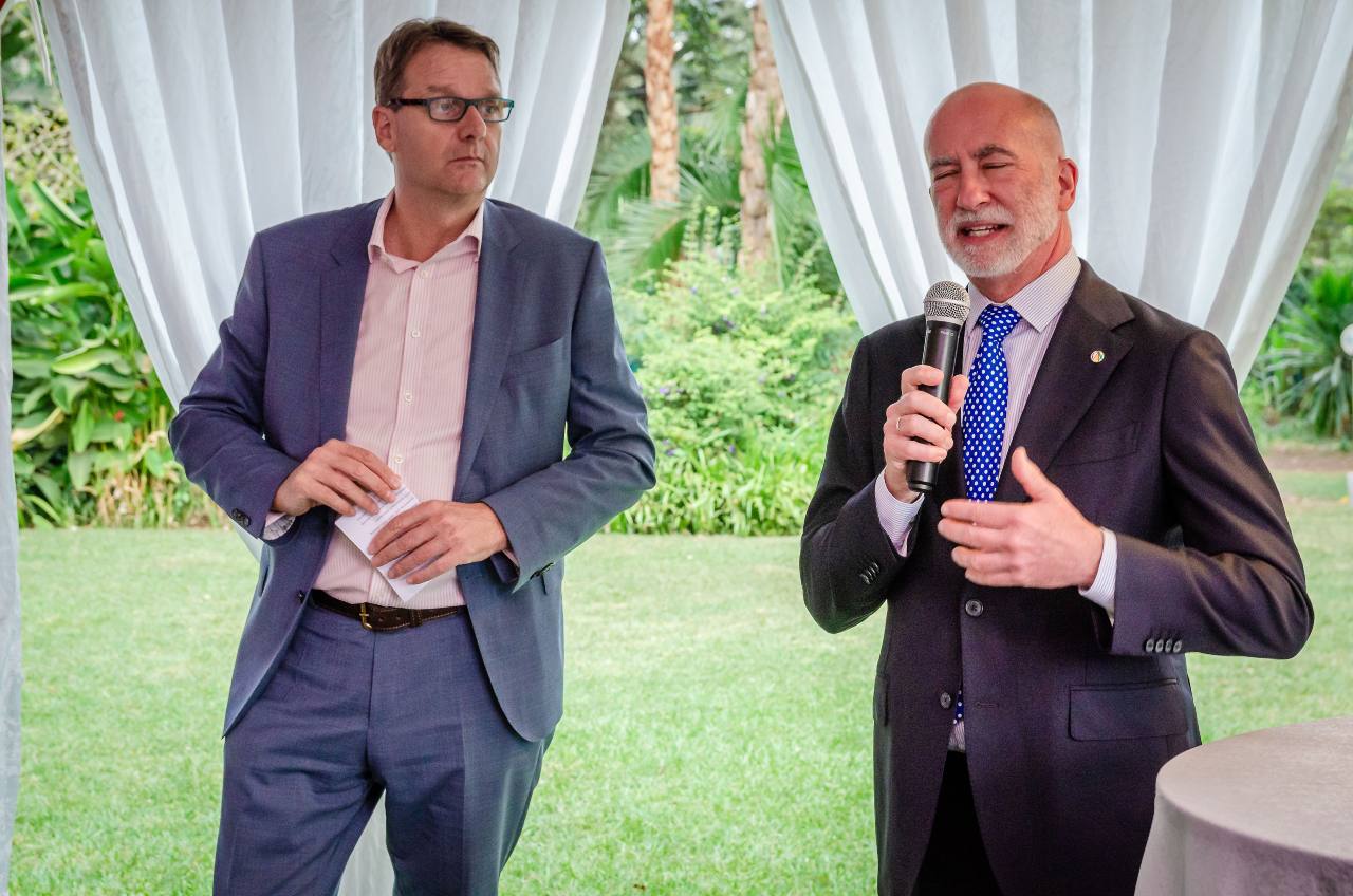 Netherlands Ambassador Henk Jan Bakker and Executive Director at Workplace Pride David Pollard giving Opening Remarks at the Dutch Embassy in Kenya.