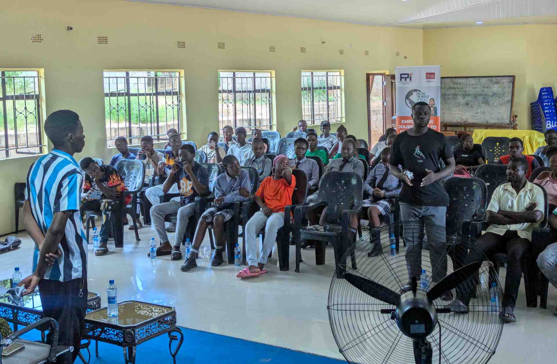 A town hall meeting about climate change in Zambia 